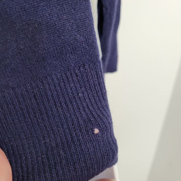 VINTAGE 80s sweater navy blue cashmere crew neck‎ fitted S - Picture 7 of 9